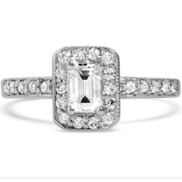 EMERALD Cut White Gold Diamond Engagement Ring - Picture 1 of 8